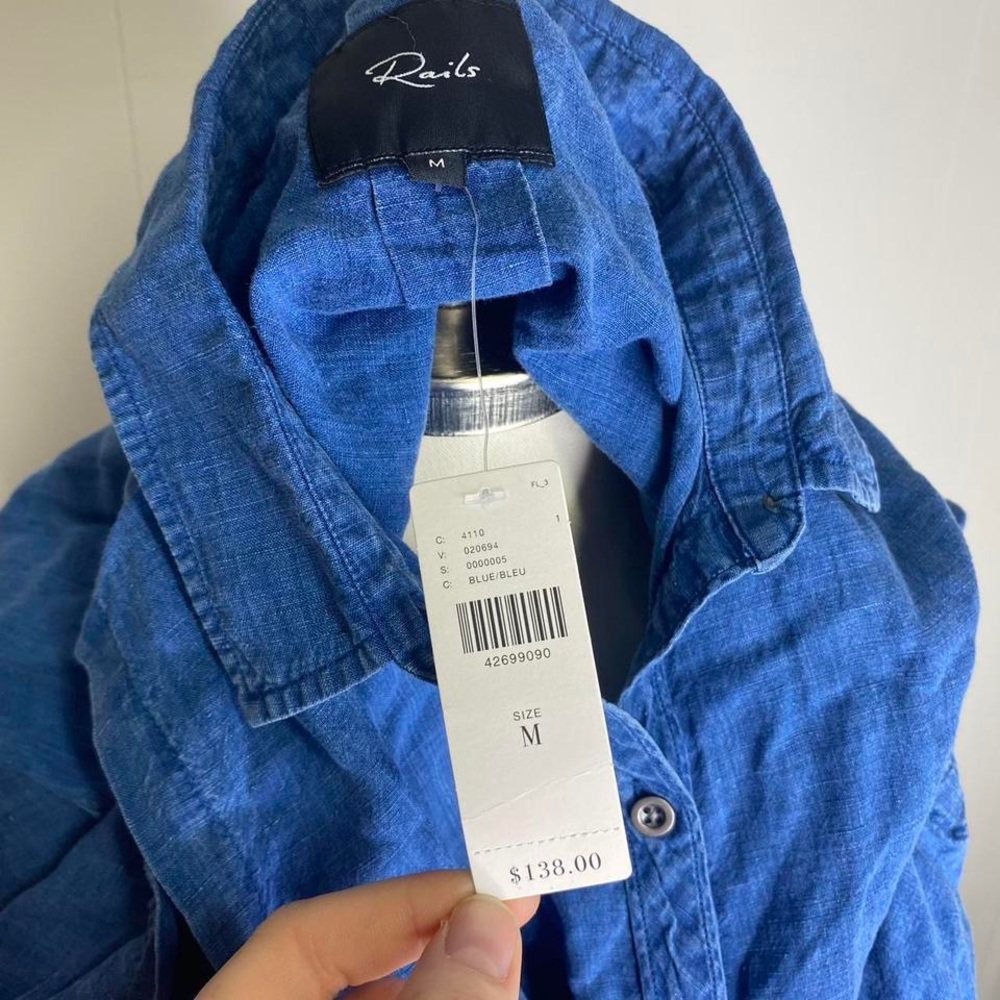 Modern Anthropologie Rails NWT Cold Shoulder Indie Linen Blue Blouse , Size M. - Picture 4 of 4